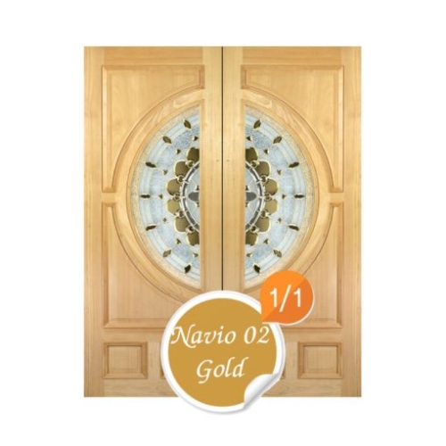 กระจกประตูหน้า Original Navio 02 Gold ขนาด 42×108 cm. Delphi Luxury Door
