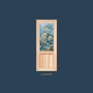 กระจกแกะสลักลายลงสี Venus (S-ดอกฟ้า) ขนาด 56×110 cm. หนา 18 mm.